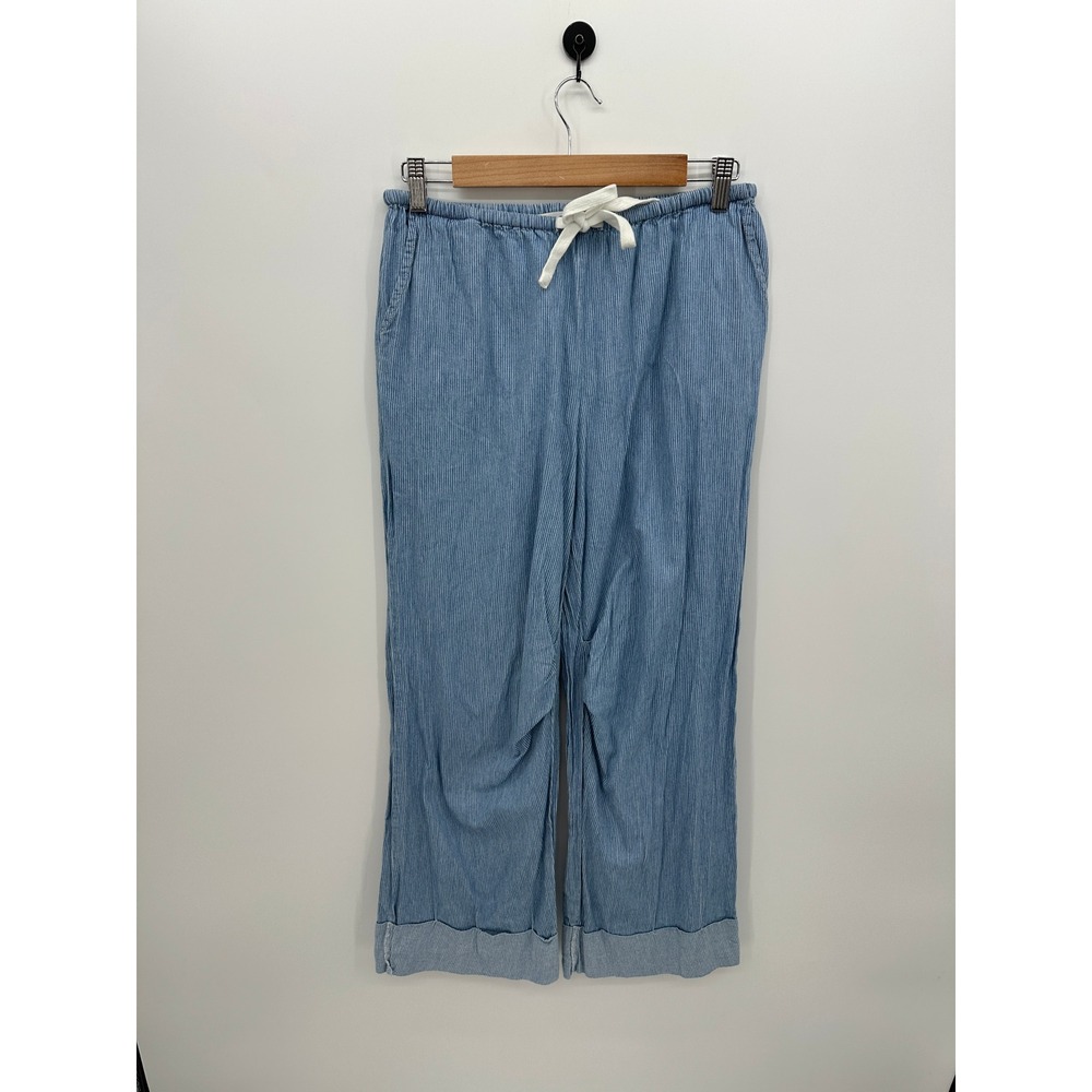 Grey Bandit Womens Blue Pinstripe Drawstring Pants Coastal Beach Casual Sz S